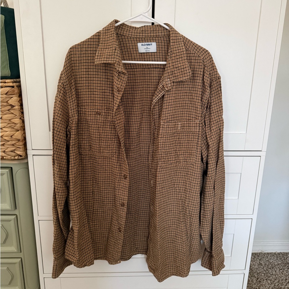 Old Navy Men's Brown Plaid Shirt Jacket